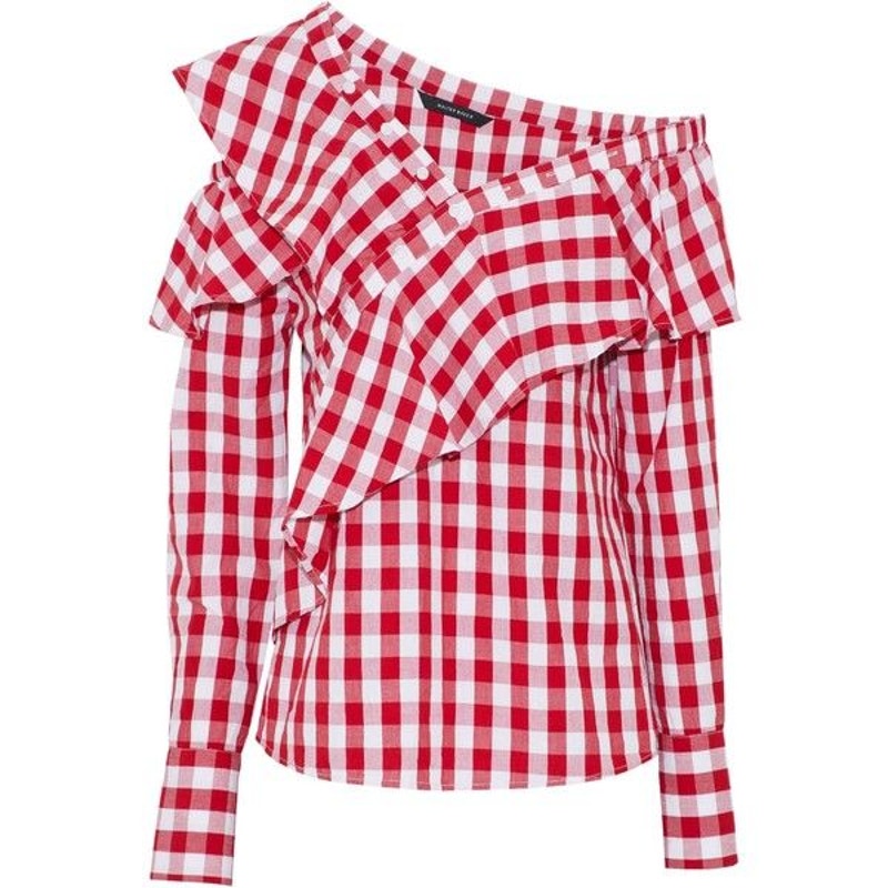 Walter Baker Size Small Dorothy Red White Gingham Top Asymmetrical Ruffle Cotton
